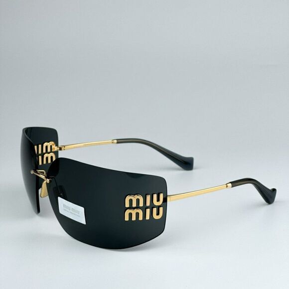 NEW Miu Miu MU54YS 5AK5S0 Gold Dark Grey Wraparound Rimless Women Sunglasses main image 2